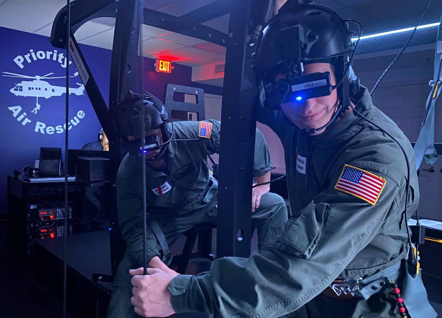Student operating the AAMS hoist simulator