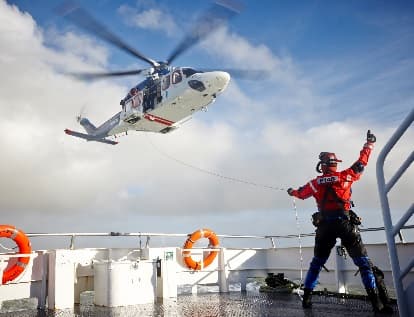 Helicopter in flight during operations